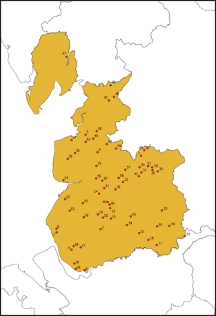 Map of old Lancashire showing principal landowners