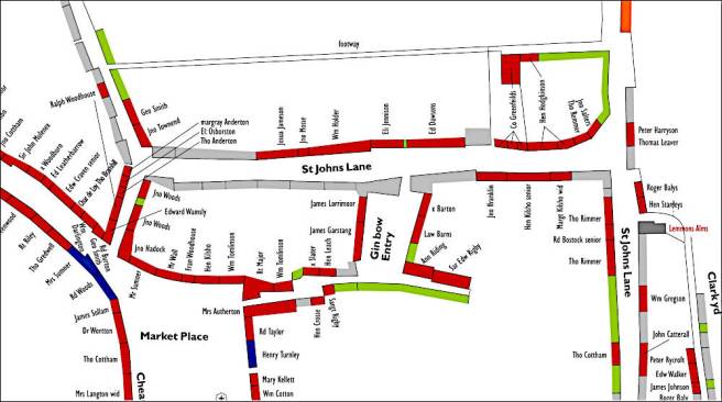 Map of St John's Lane or Weind, Preston in 16